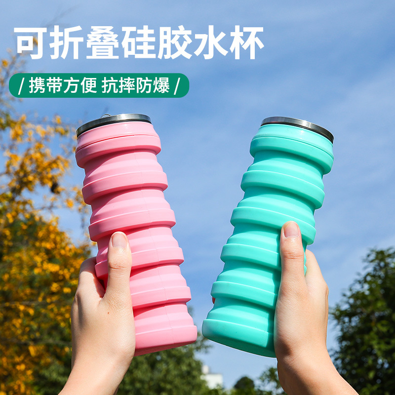 In-stock sports outdoor foldable silicone water cups, easy-pull can-shaped telescopic water cups, water bottles details Picture