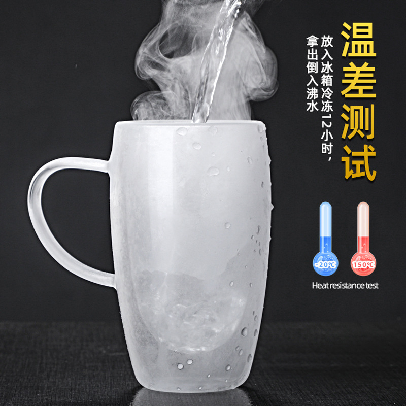 Wholesale of high borosilicate glass cups, double-layer heat-insulating and high-temperature resistant transparent glass water cups, household milk and coffee cups details Picture