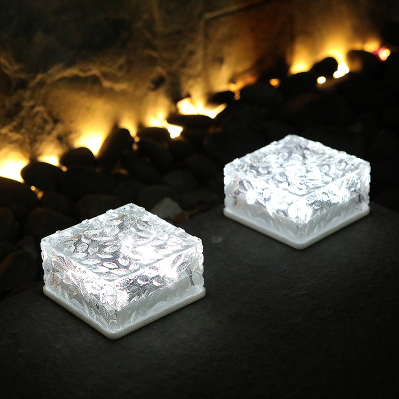 Solar LED ice brick lights, imitation glass outdoor courtyard floor tile lights, garden landscape decorative buried lights, camping lights Application Scenario