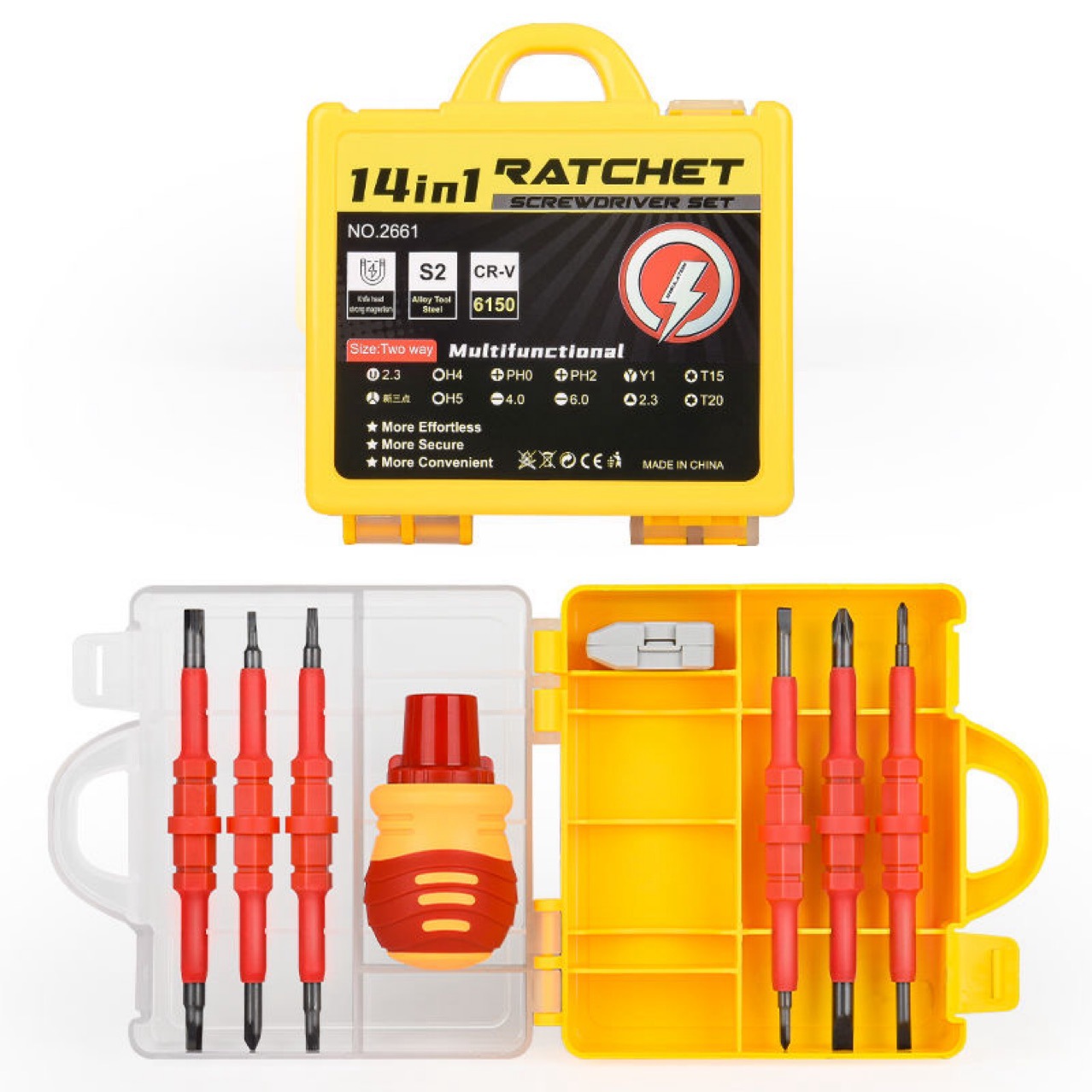 Bidirectional ratchet insulated 14-in-1 multi-functional screw special-shaped screwdriver, electrician insulated screwdriver tool set full figure