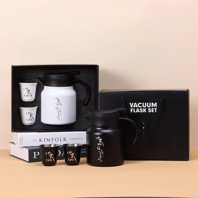 Wholesale of cross-border Middle East Arab steaming pot stainless steel three-piece set, large-capacity vacuum insulated cup set gift box details Picture