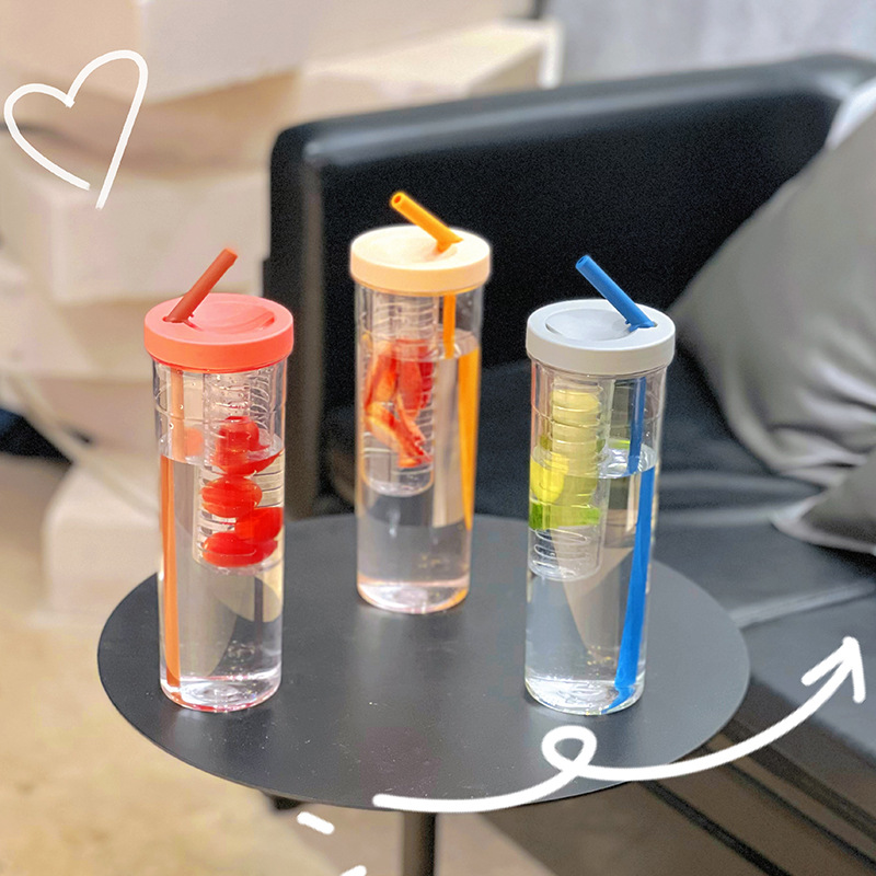 ins popular fruit water cups, lemon filter juice cups, plastic cups for boys and girls, straws, outdoor tea cups details Picture