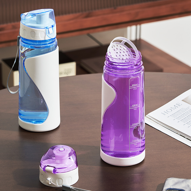 Fuxing portable and easy-to-use cup, double-layer water cup for men and women, simple plastic cup with lanyard, space cup, anti-drop and anti-leak cup details Picture
