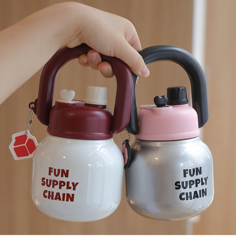 Portable large-capacity insulated cup, hand-held teapot, tea-water separation cup, straw cup, double-drinking children's large-bellied tonnage cup details Picture