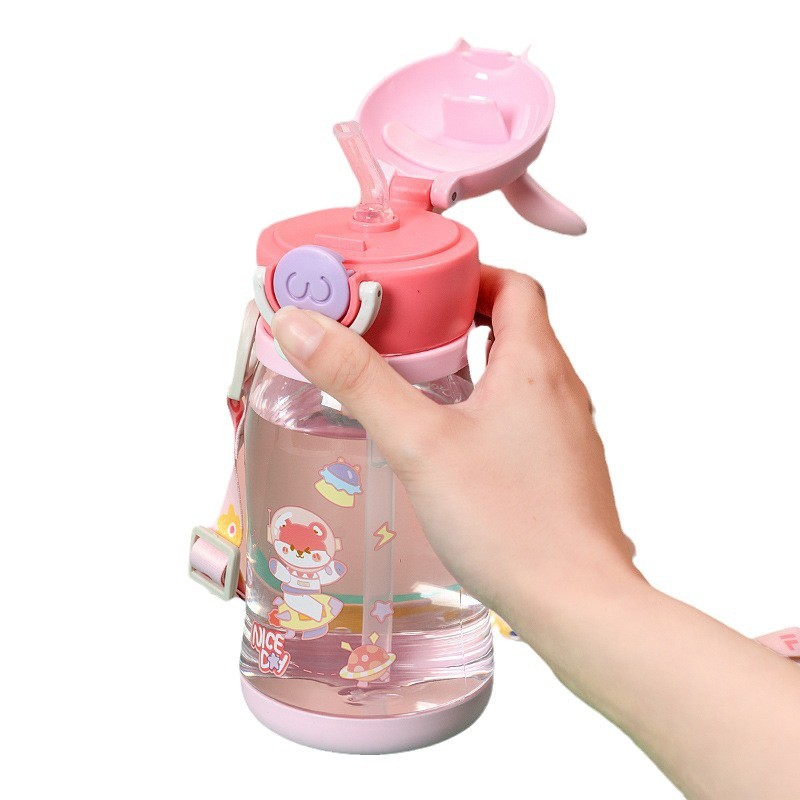 Children's water cups, summer portable straw cups, summer cute plastic cups, primary school water bottles, boys carrying water cups, girls Item Picture