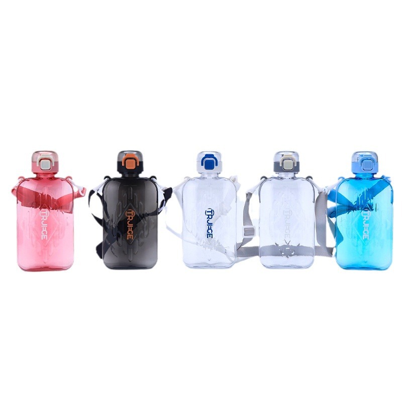 Wholesale of new Yiben flat space cup, large-capacity sports water bottle with shoulder strap, bouncing lid, direct drinking plastic cup Item Picture