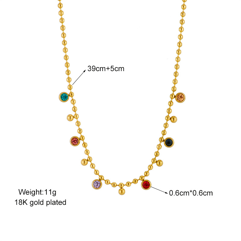 European and American cross-border retro, simple, niche, fashionable and versatile colorful round diamond pendant titanium steel metal necklace Application Scenario