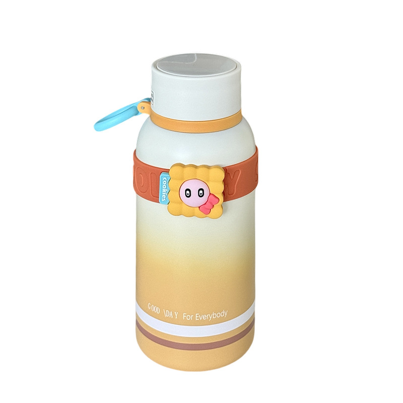 Gradient cookie milk insulated cup, girls' high school appearance level cartoon student portable stainless steel insulated cup, drinking water cup for school Item Picture