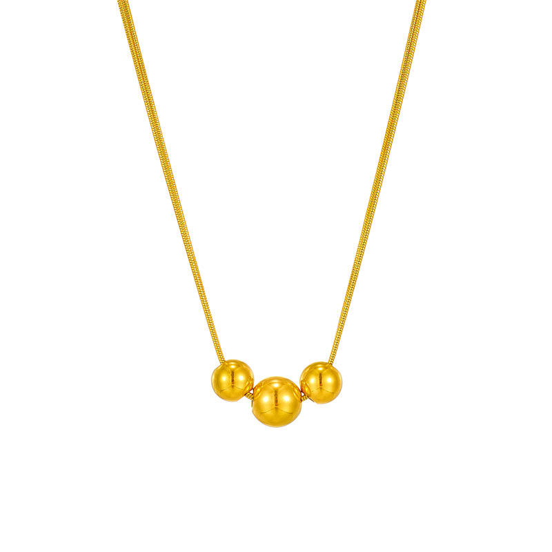 A new cross-border, simple and niche design of irregular-sized round ball beaded titanium steel metal jewelry necklace from Europe and America Item Picture