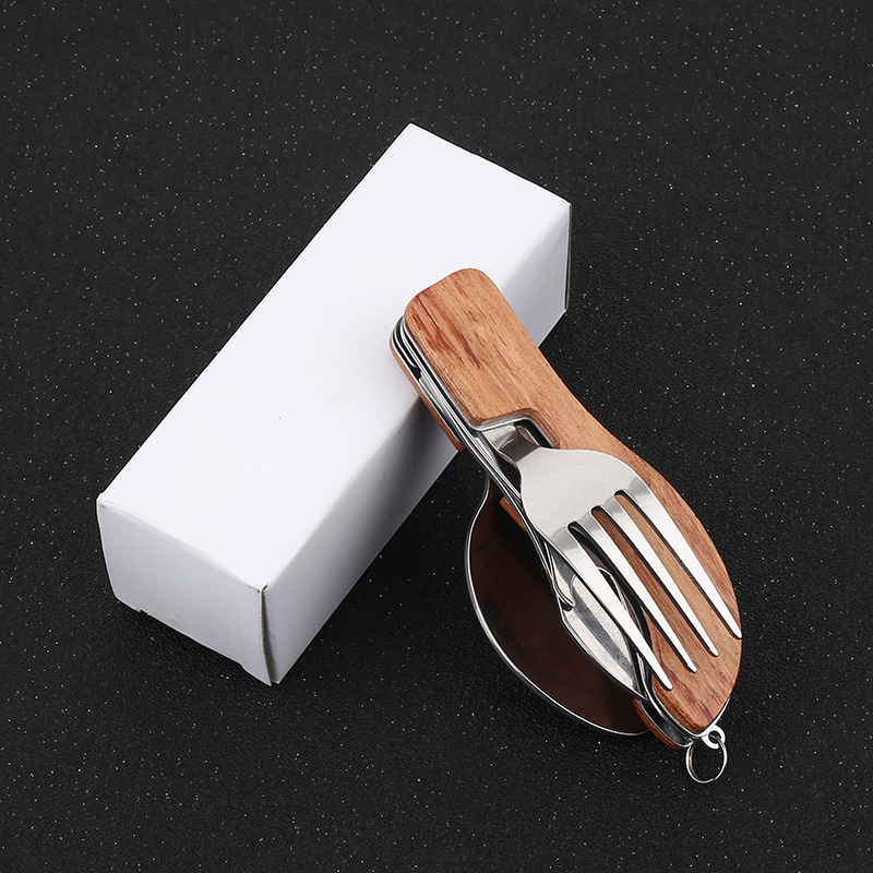 Flat camping tableware, folding knife, fork and spoon set, stainless steel tableware, knife, fork, multi-functional knife, disassemblable and assembly meal undefined