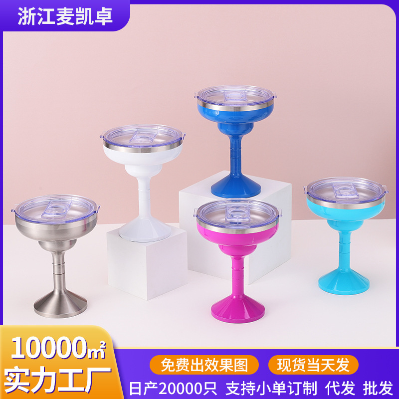New cross-border stainless steel cocktail glass, double-layer martini vacuum red wine glass with lid, anti-overflow and cold insulation tall glass full figure