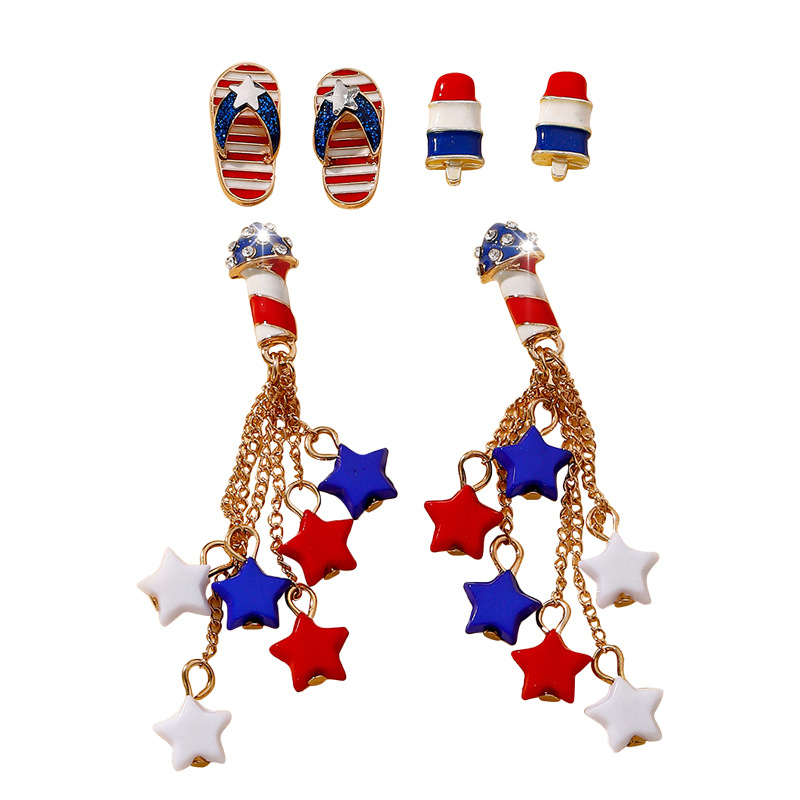 American Independence Day alloy bracelet, red, blue and white pendant, national flag alloy accessory pendant, length 19+5cm, tail chain Item Picture