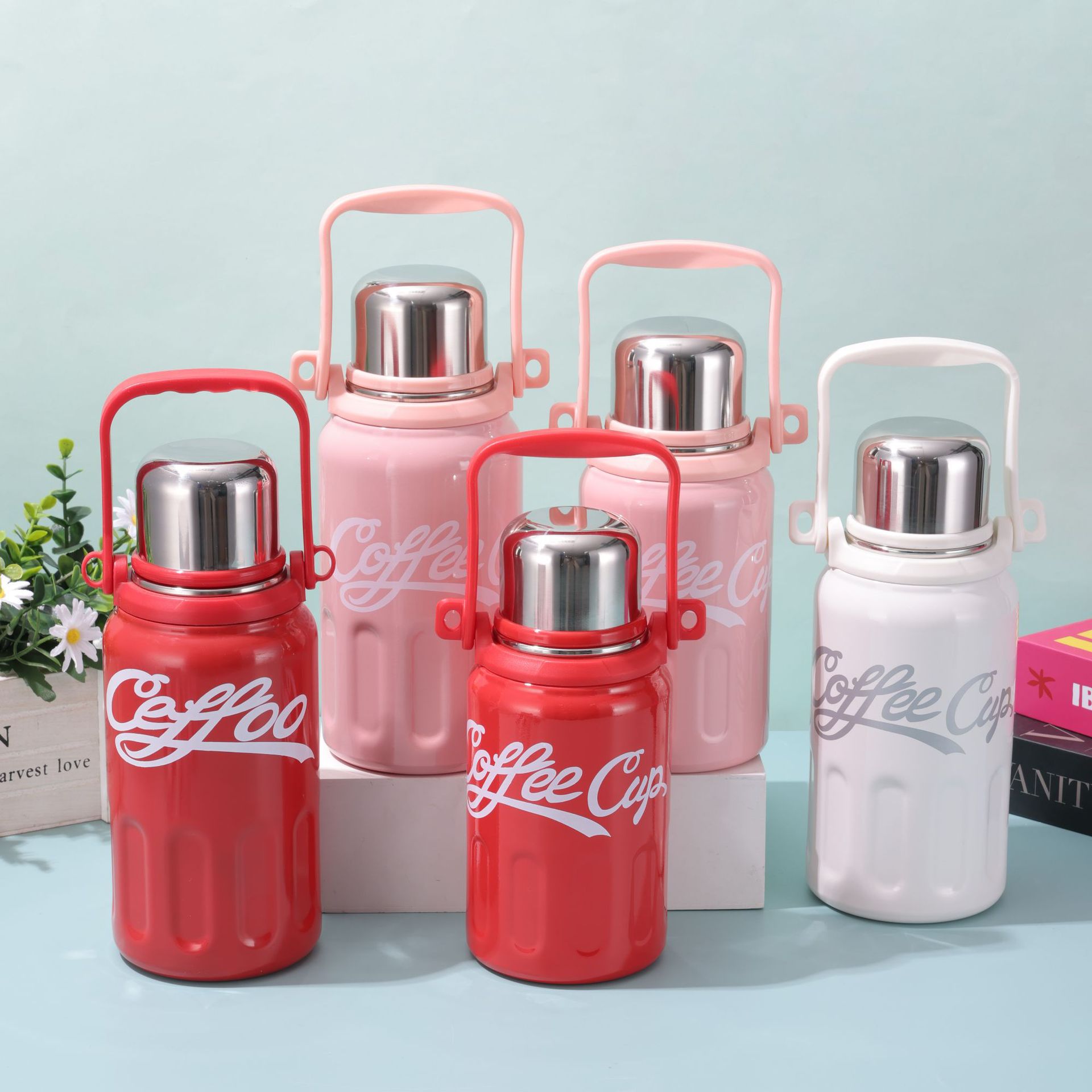 The new cross-border 316 stainless steel insulated cup can be carried outdoors with a handle rope. It is a large-capacity water cup for cola water bottles full figure