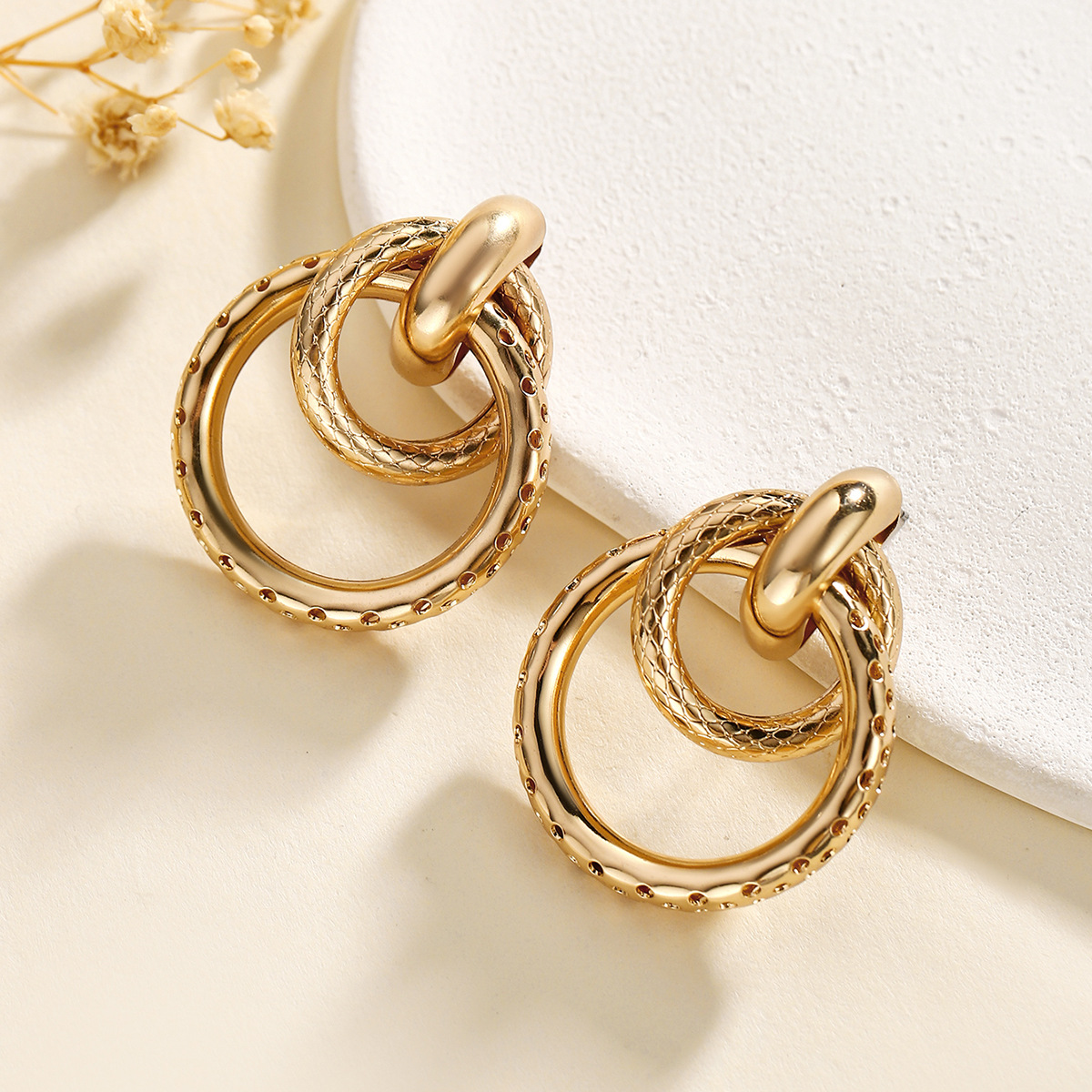 Wholesale of exaggerated and fashionable circular ear studs with creative retro geometric alloy material that are popular across Europe and America details Picture