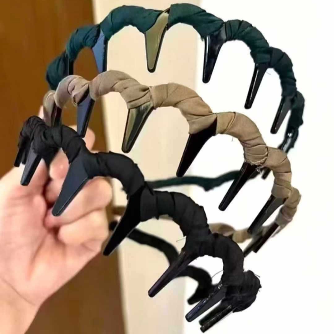 Korean fabric hairband for women to wash their faces in spring and summer, high head top wavy hairband with teeth, anti-slip and anti-breakage hairpin details Picture
