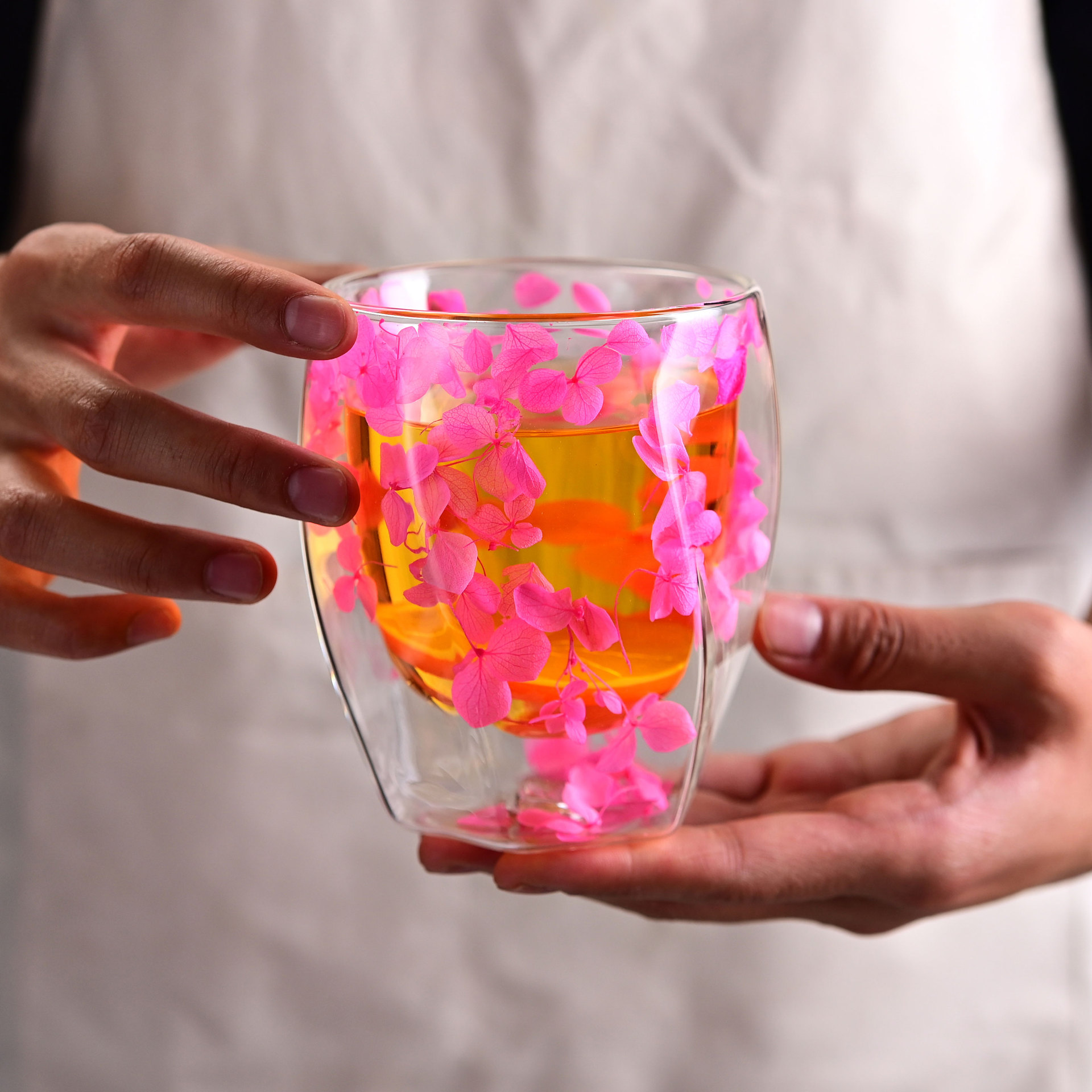 Glass real flower double-layer high borosilicate cup, high borosilicate transparent milk juice coffee mug, spiral cup details Picture