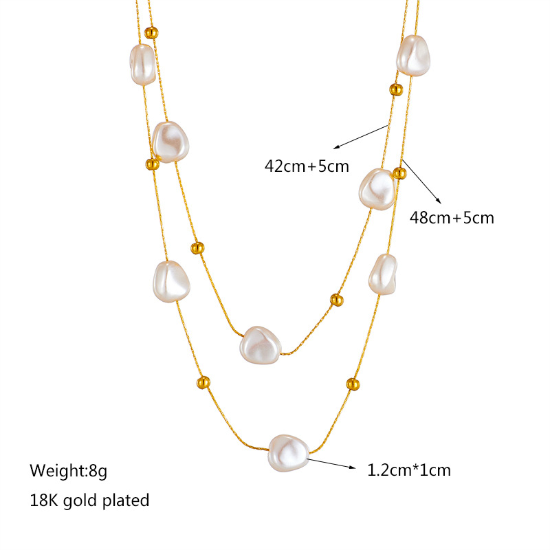 European and American cross-border fashion, versatile, personalized, retro Baroque pearl double titanium steel collarbone necklace Application Scenario