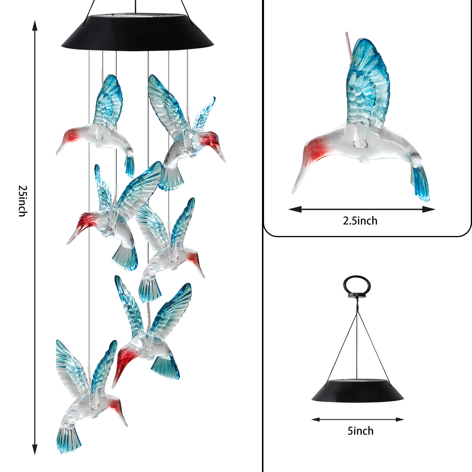 New outdoor solar wind chime LED black shell bluebird wind chime Christmas gift Item Picture