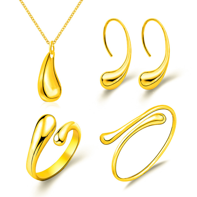 A four-piece set of fashionable electroplated ear hook rings and jewelry, featuring water-drop ear stud necklaces and necklaces that are selling well in Europe and America Specification drawing