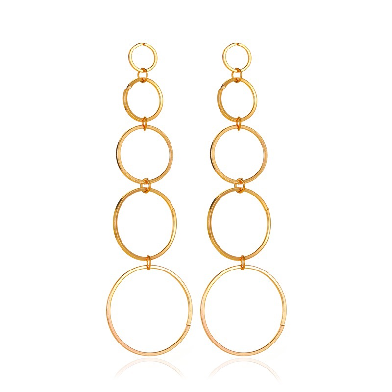 New European and American earrings, fashionable and individual, multi-layer circular tassel earrings, long style, exaggerated and elegant, circular stud earrings for women Item Picture