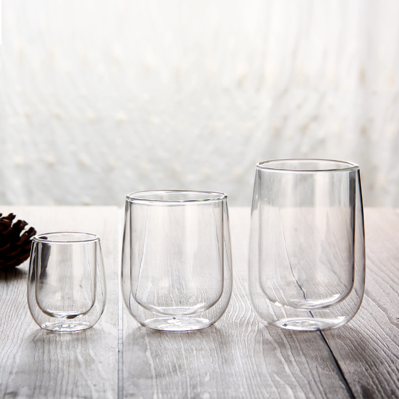 Heat-insulating high borosilicate glass cups, high-temperature resistant household milk cups, coffee cups, office tea cups, double-layer glass cups details Picture