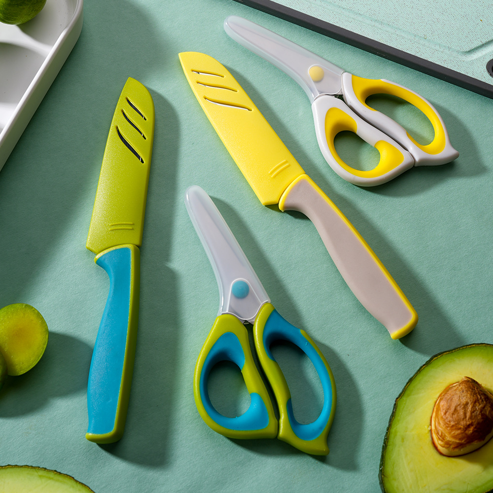 Portable baby food scissors for cutting vegetables and fruits, stainless steel household anti-slip fruit knife multi-purpose set details Picture