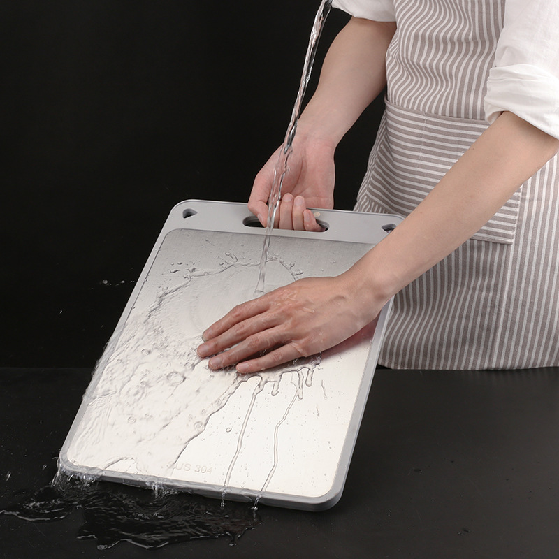 304 stainless steel cutting board, thickened cutting board, antibacterial and anti-mold, household kitchen plastic double-sided cutting board wholesale details Picture