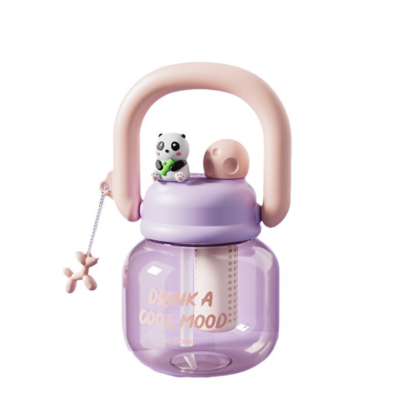 Cartoon children's water cup, double-drinking teapot, large capacity, high appearance level, portable large-belted straw cup, high-temperature resistant space cup Item Picture
