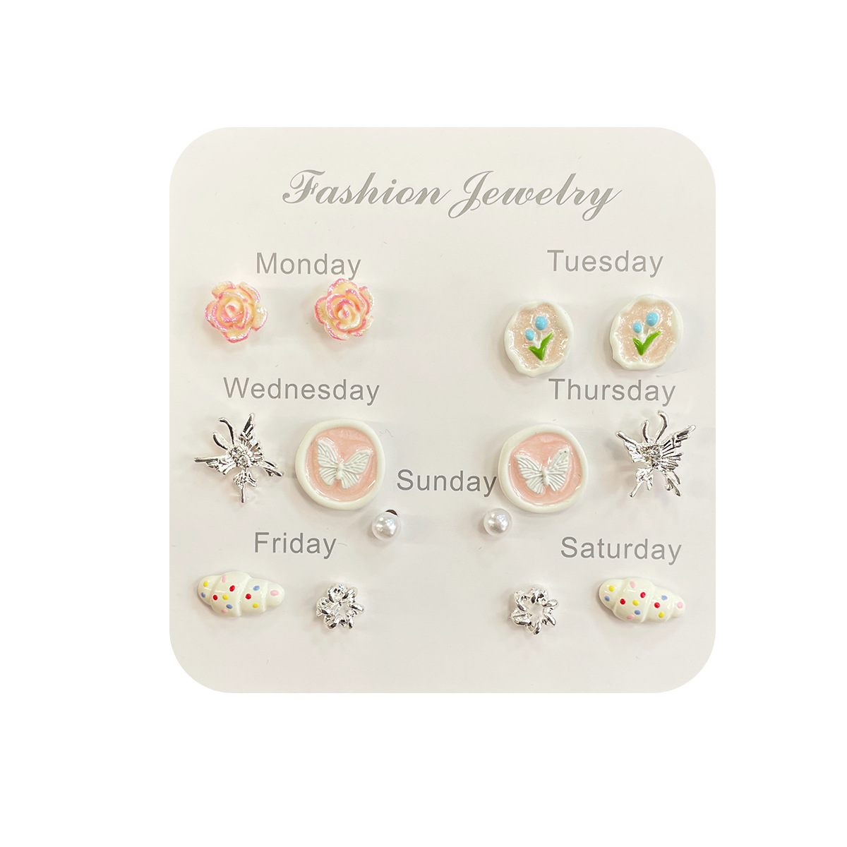 Summer cochlear Stud Super Fairy Butterfly One-week Stud Set for Women Silver Needle Niche Pink girl flower earrings wholesale Item Picture
