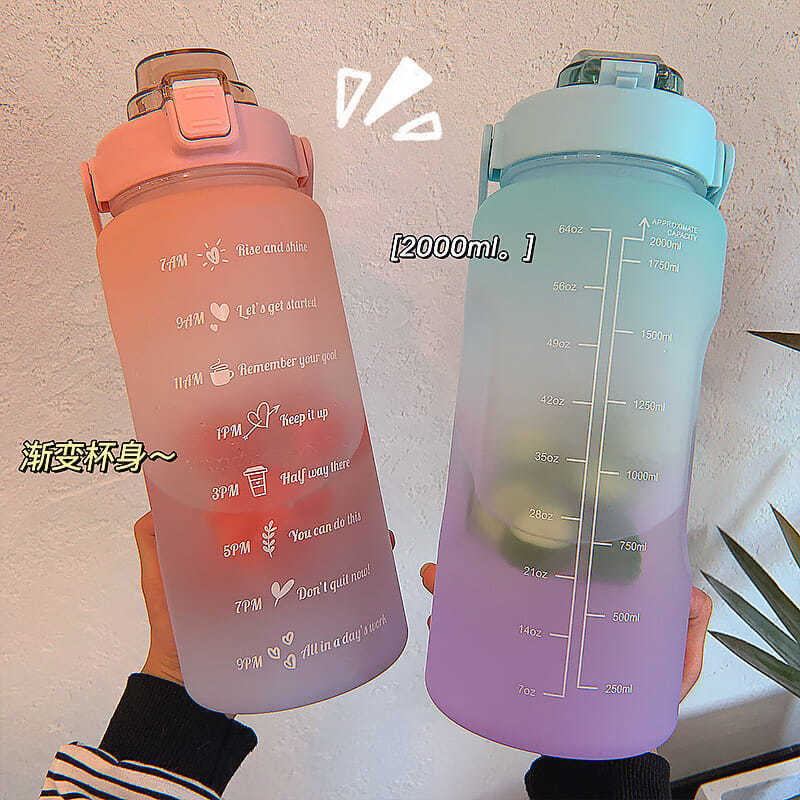 Wholesale of large-capacity water cups, plastic scale frosted space cups, gradient color portable anti-drop outdoor sports water bottles full figure