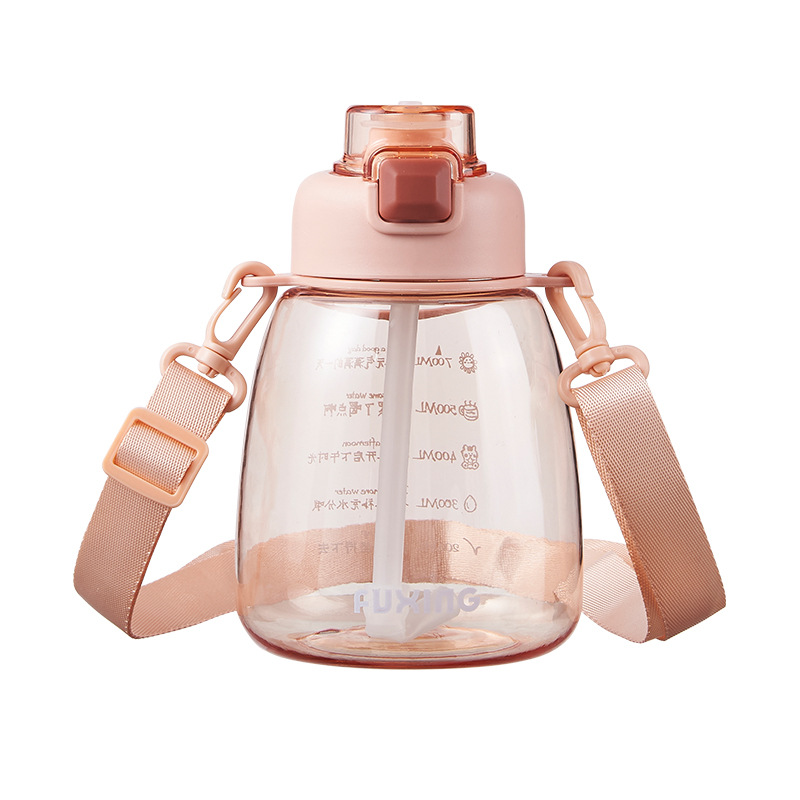 New high-appearation-level large-belted cup, large-capacity, simple and cute children's water bottle, straw cup, girls' water cup, heat-resistant Item Picture