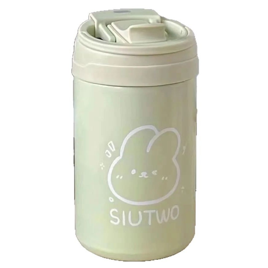 Simple thermos cups for male and female students, high appearance level, hand-held coffee cup, portable double-drinking straw cup, office portable cup Item Picture