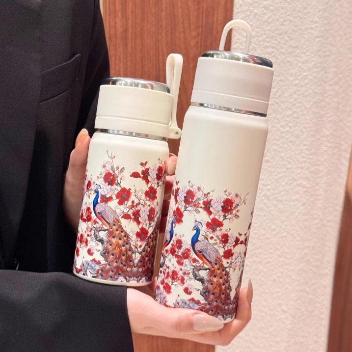 High-appearance-level retro golden peacock national trend insulated cup, women's tea-water separation water cup, outdoor car-mounted portable tea brewing cup details Picture