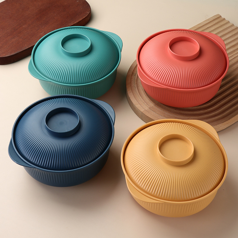 Cross-border simple wheat straw vertical pattern bowl, creative 15cm round bowl, household rice bowl, anti-drop soup bowl, plastic bowl wholesale details Picture