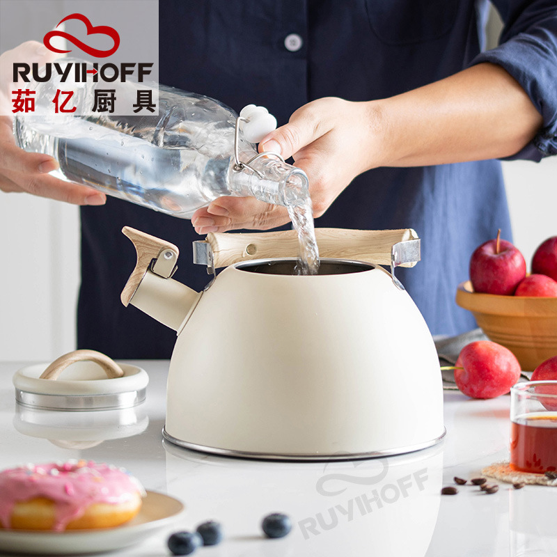 Amazon's new off-white Mingyin kettle for brewing tea and coffee, a 3L European and American mingyin kettle, a light luxury kitchenware with a folding handle details Picture