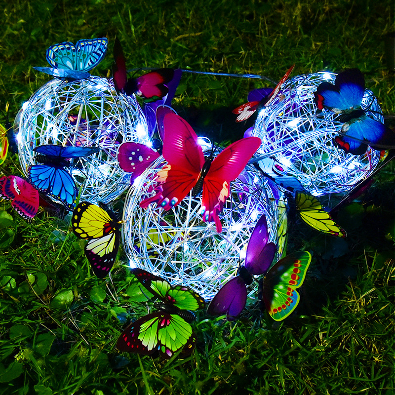 Solar-powered butterfly ball lamps, outdoor garden lamps, automatic lighting when dark, villa garden decorative atmosphere lamps, hanging tree chandeliers full figure