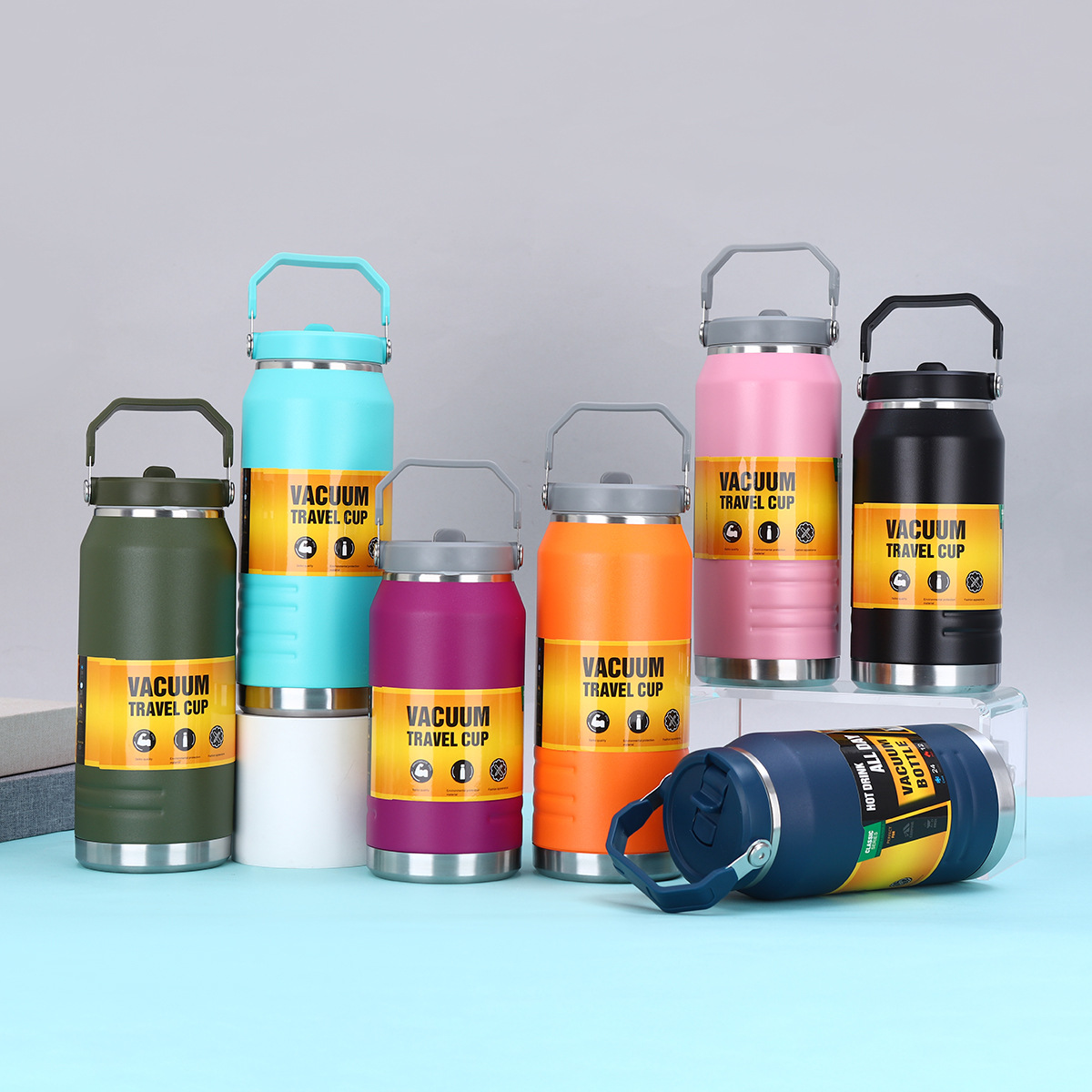 New cross-border stainless steel insulated cup, large ice bucket, outdoor portable sports water bottle, large-capacity straw travel water bottle full figure