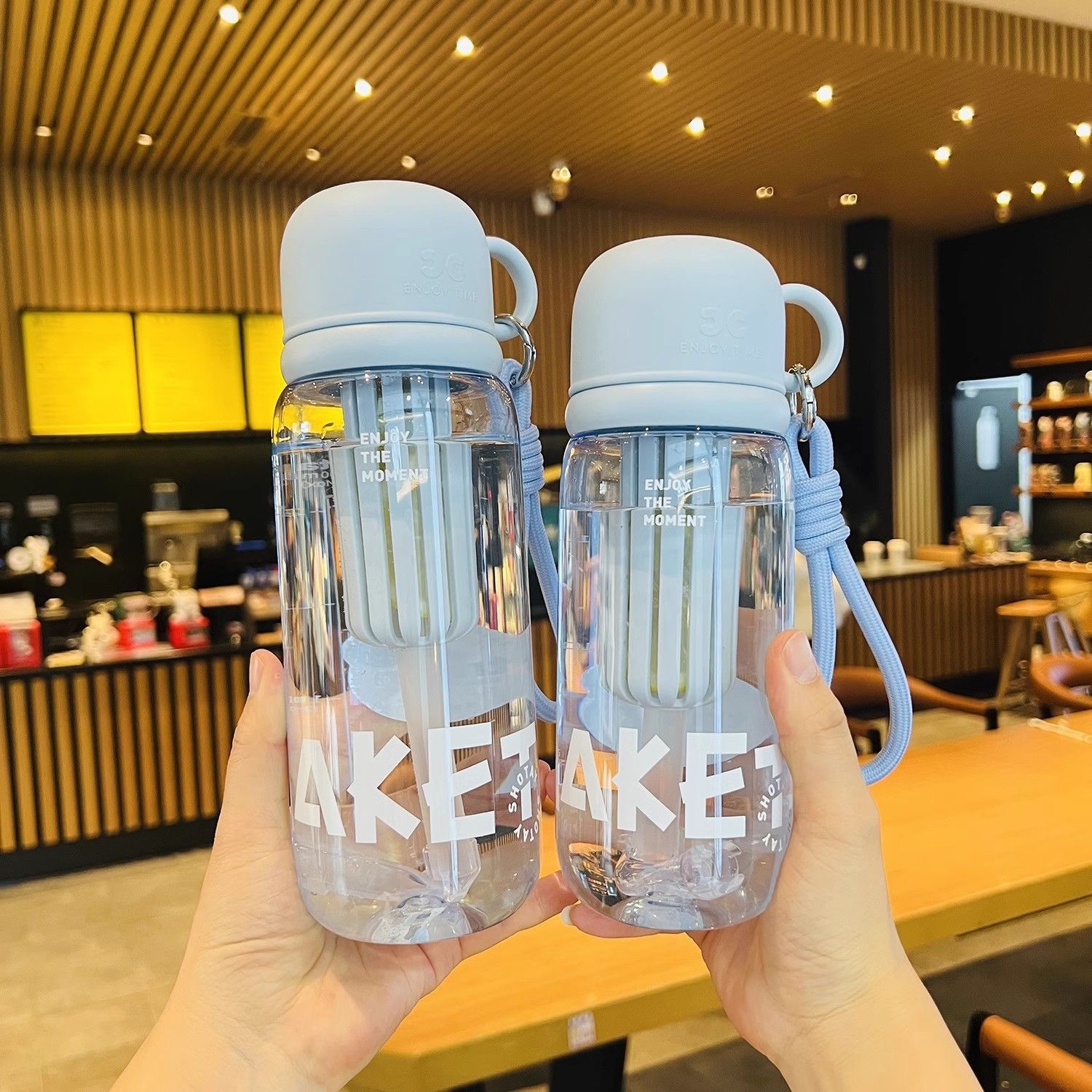 Shangtai tea-water separation brewing cup, summer straw double-drinking cup, male and female student schoolbag drawstring tea cup, covered water cup details Picture