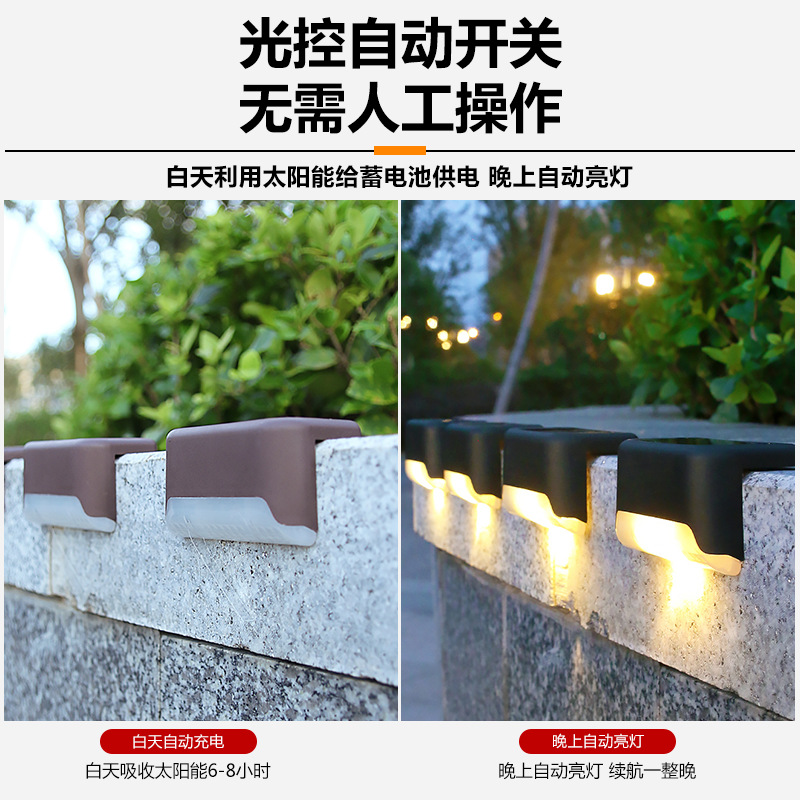 Outdoor solar step lights, fence lights, rainproof staircase lights, courtyard railing lights, solar wall lights, step lights Application Scenario