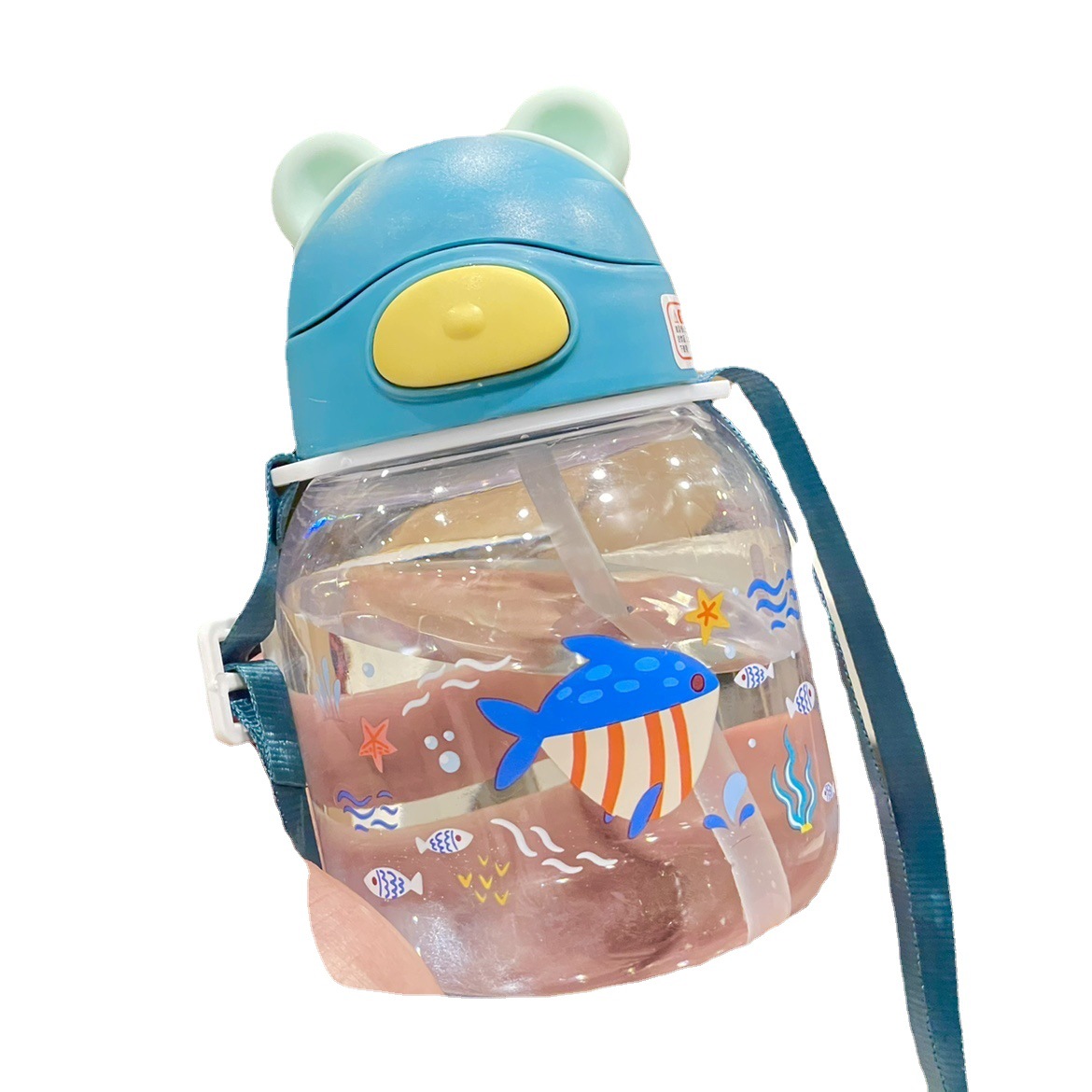 Children's straw cup, cute cartoon, small water cup for kindergarten babies, special water bottle for kids to go to school with scale Item Picture