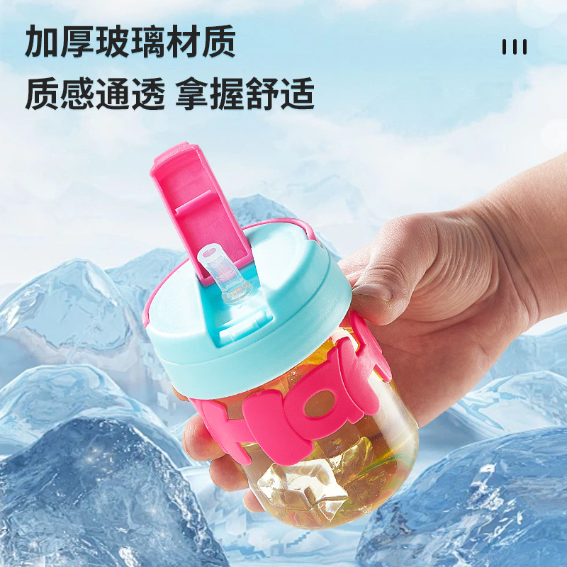 Letter cup sleeve, double-drinking cup, transparent glass hand-held water cup, cute and fresh, household straw cup, 350ml cup Specification drawing