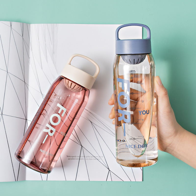 Summer outdoor sports plastic water cups, flower tea cups, simple and durable, sealed and portable student water bottles, tea water separators Specification drawing