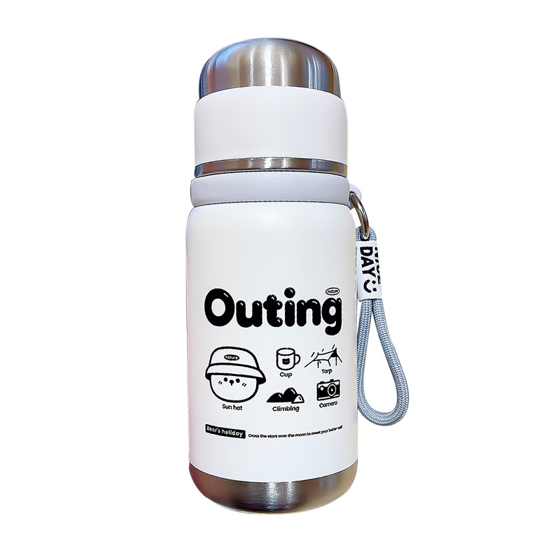 This cute camping bear insulated cup comes with a large handle for easy carrying. It features a silk-screened design and comes with a tea strainer Item Picture
