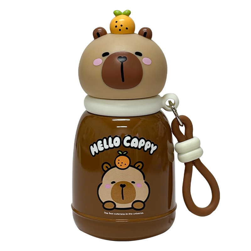 Capibala cute rubber student, high appearance level, chubby cup, sturdy handle, convenient to carry, direct drinking mouth insulated cup Item Picture