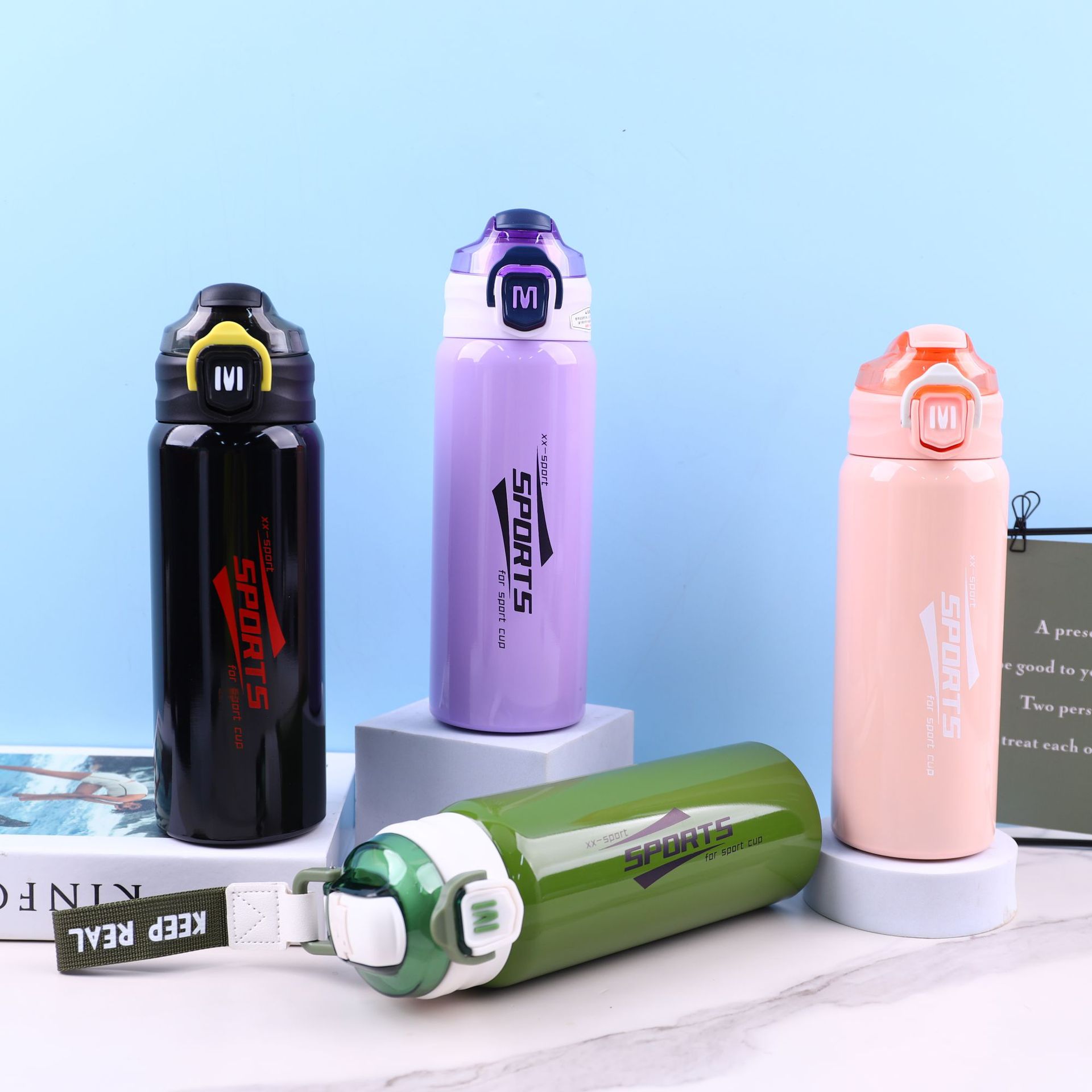 Korean version 316 stainless steel sports water bottle, vacuum with handle, portable straw cup, outdoor fitness and mountaineering insulated cup details Picture