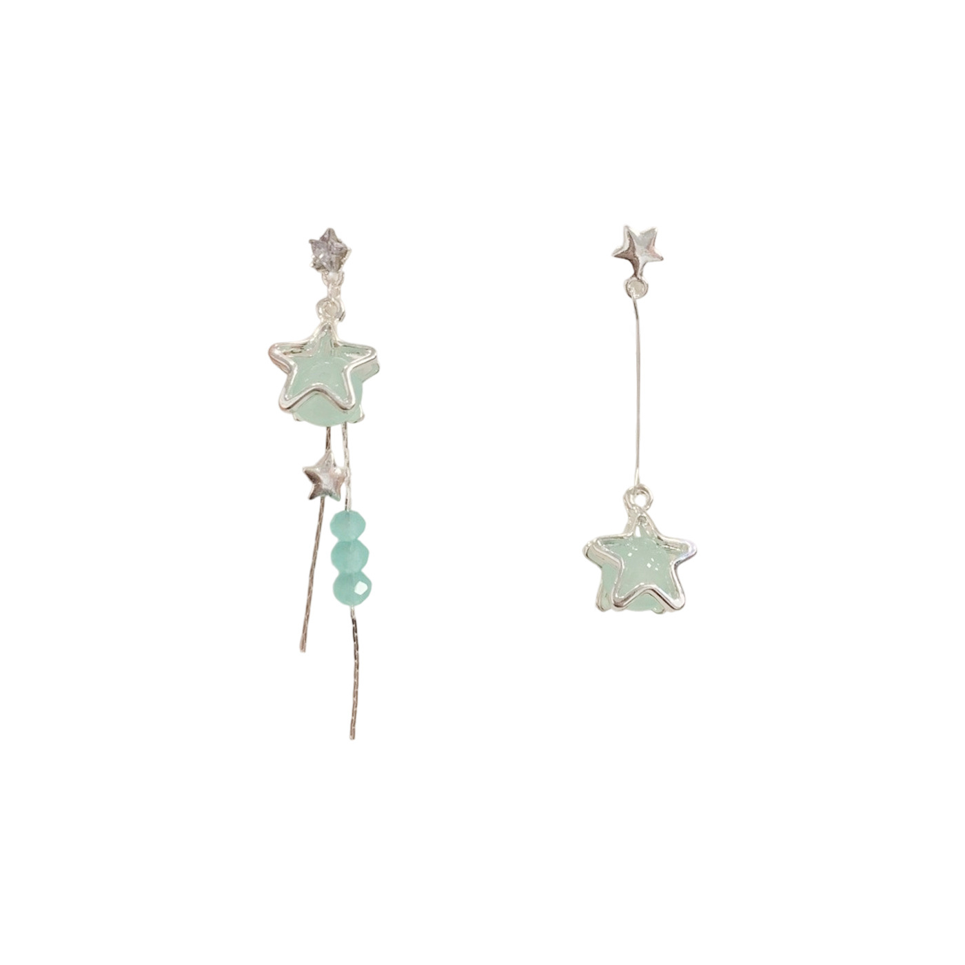 Super fairy pink blue star bead handcrafted beaded earrings for women, long tassel silver needle gentle cream sweet earrings Item Picture