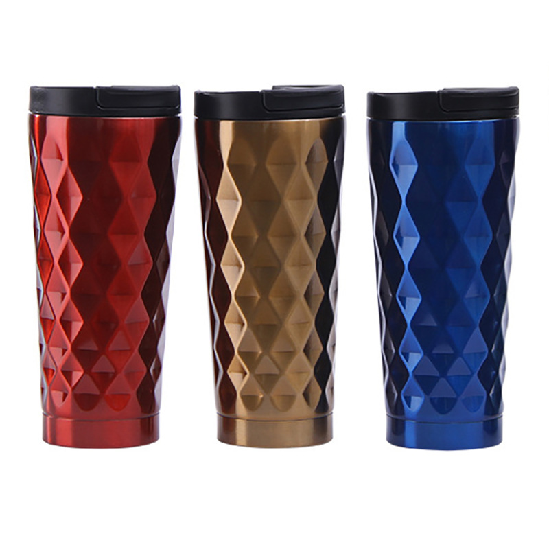 Customized vacuum stainless steel coffee cups, diamond-shaped insulated cups, portable outdoor sports water cups, wholesale with printed logos Item Picture