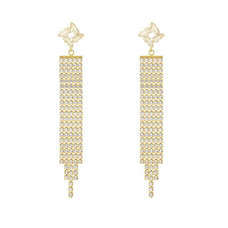 925 Silver needle Super Sparkling Full Diamond long tassel earrings, women's Instagram trendy, light luxury and niche design sense stud earrings wholesale Item Picture