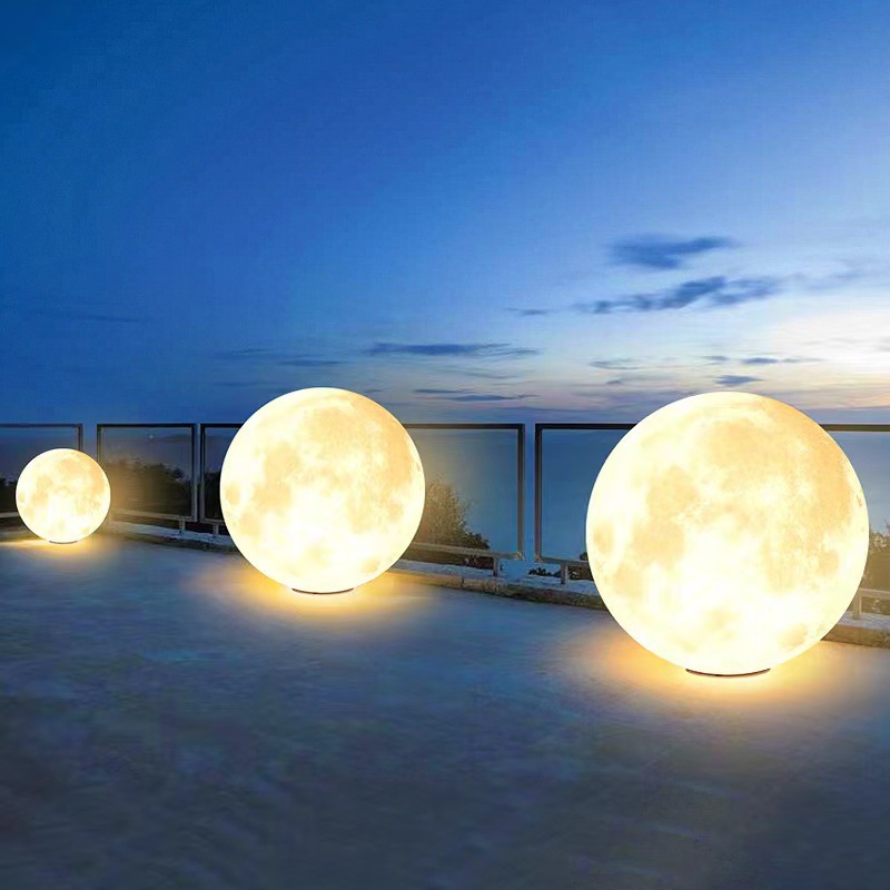 Moon lamp, outdoor atmosphere, lawn lamp, ground plug, waterproof decorative landscape, spherical floor lamp, solar garden lamp Specification drawing