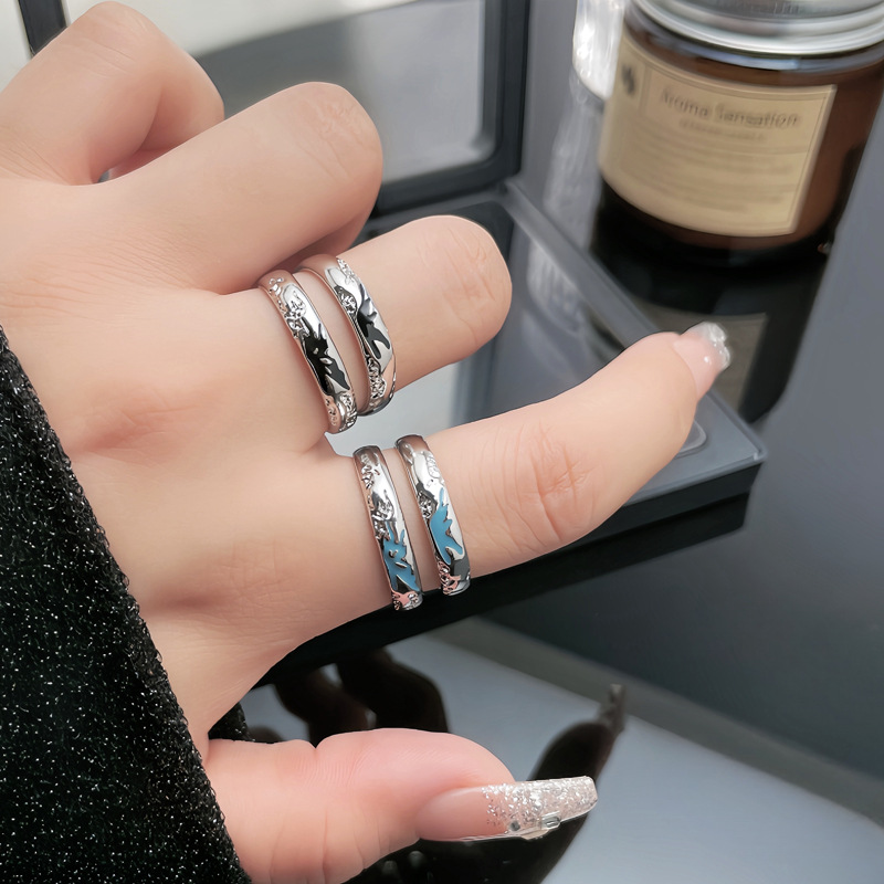 Niche and simple half-butterfly couple rings, ins fashion enamel, individual and cold style, texture open ring for women Specification drawing